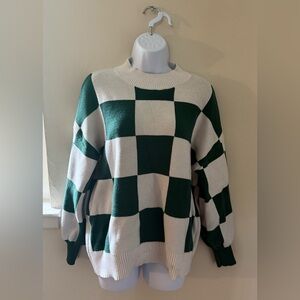 Green and White Checkered Sweater